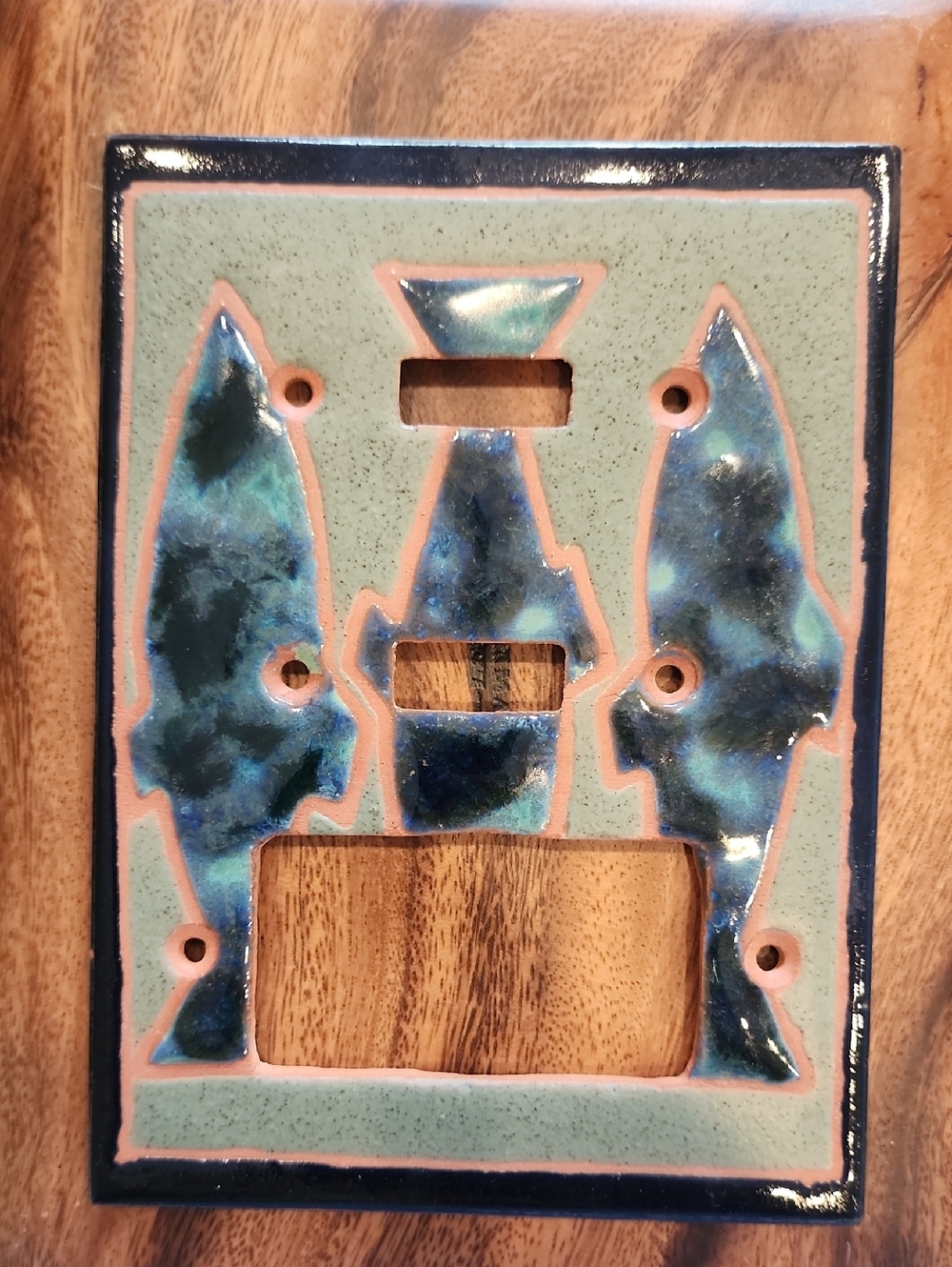 Ceramic Fish Wall Plate - Blue and Teal Decorative Switch Cover